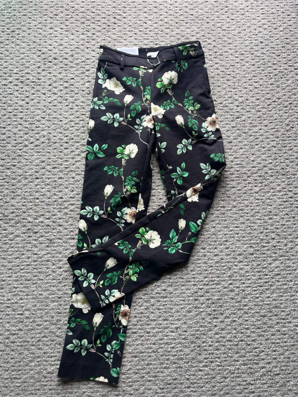 H&M Black Skinny Slacks with Green & White Floral Print